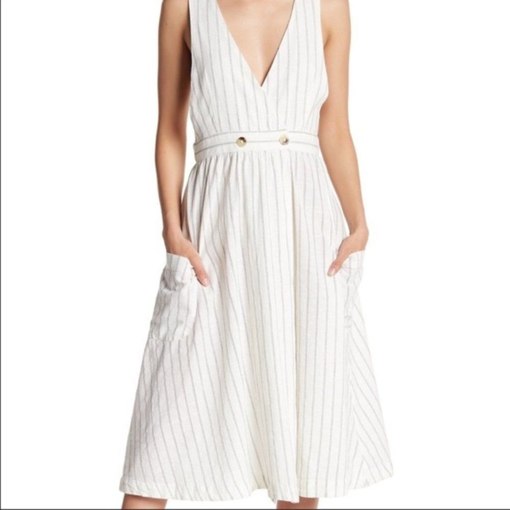 Free People striped white Diana midi Wrap dress XS